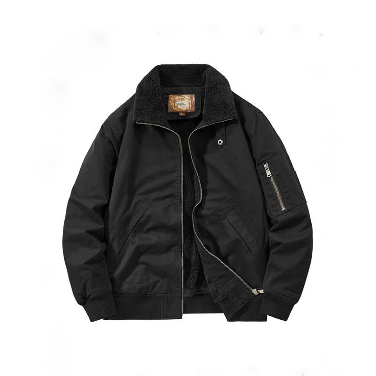 Men's Washed Cotton Fleece-Lined Jacket – Black